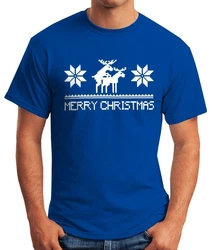 MoonWorks Print-Shirt Weihnachten Merry Christmas Fun-Shirt Blau/Türkis/Dunkelblau