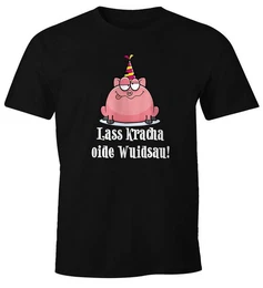 Print-Shirt Herren T-Shirt Geburtstag Schwein Spruch Lass kracha oide Wuidsau Fun-Shirt Geschenk mit Print
