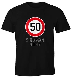 Print-Shirt Herren T-Shirt Geburtstag 50 Straenschild Tempolimit Bitte langsam mit Print