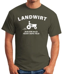MoonWorks Print-Shirt Landwirt Nur Ein Held Fährt Aufs Feld (T-Shirt) Dunkelgrün