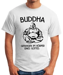 MoonWorks Print-Shirt Buddha Gefangen im Körper eines Gottes Herren T-Shirt Hellgrün/Hellblau/Creme/Weiß/Rosa
