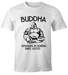 MoonWorks Print-Shirt Buddha Gefangen im Körper eines Gottes Herren T-Shirt Hellgrün/Hellblau/Creme/Weiß/Rosa