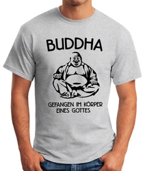 MoonWorks Print-Shirt Buddha Gefangen im Körper eines Gottes Herren T-Shirt Dunkelgrau/Hellgrün/Grau/Rosa
