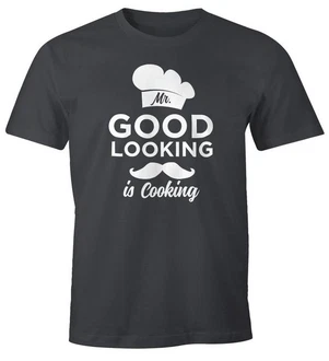 MoonWorks Print-Shirt Mr Good Looking Is Cooking Herren Fun-Shirt Schwarz/Grau MoonWorks Print-Shirt Mr Good Looking Is Cooking Herren Fun-Shirt Schwarz/Grau