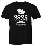 MoonWorks Print-Shirt Mr Good Looking Is Cooking Herren Fun-Shirt Schwarz