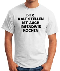 MoonWorks Print-Shirt Bier kaltstellen ist auch irgendwie kochen Creme/Grau/Dunkelgrau/Rot