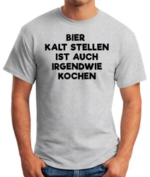 MoonWorks Print-Shirt Bier kaltstellen ist auch irgendwie kochen Grau/Silber/Dunkelgrau/Creme