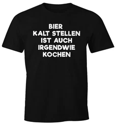 MoonWorks Print-Shirt Bier kaltstellen ist auch irgendwie kochen Schwarz/Grau/Dunkelgrau/Gelb/Rot