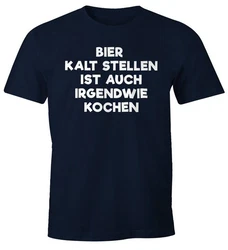 MoonWorks Print-Shirt Bier kaltstellen ist auch irgendwie kochen Blau