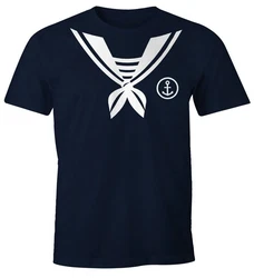 MoonWorks Print-Shirt Herren T-Shirt Matrose Sailor Fasching Karneval Dunkelblau/Blau