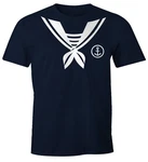 MoonWorks Print-Shirt Herren T-Shirt Matrose Sailor Fasching Karneval Dunkelblau/Blau