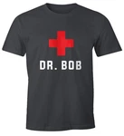 MoonWorks Print-Shirt Herren T-Shirt Dr Bob Dschungel Arzt Notarzt Braun/Dunkelgrau/Dunkelblau/Beige/Dunkelrot