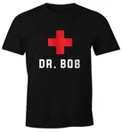 MoonWorks Print-Shirt Herren T-Shirt Dr Bob Dschungel Arzt Notarzt Braun/Schwarz/Beige/Dunkelrot