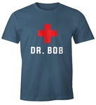 MoonWorks Print-Shirt Herren T-Shirt Dr Bob Dschungel Arzt Notarzt Blau/Hellblau/Braun/Dunkelblau
