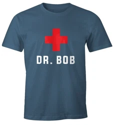 MoonWorks Print-Shirt Herren T-Shirt Dr Bob Dschungel Arzt Notarzt Blau/Hellblau/Braun/Dunkelblau