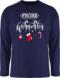 Shirtracer Rundhalsshirt Frohe Weihnachten Weihachten Kleidung Dunkelblau/Blau/Gelb