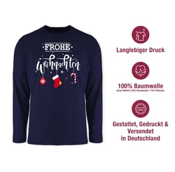 Shirtracer Rundhalsshirt Frohe Weihnachten Weihachten Kleidung Dunkelblau/Blau/Gelb