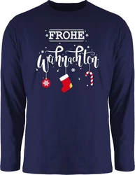 Shirtracer Rundhalsshirt Frohe Weihnachten Weihachten Kleidung Dunkelblau/Blau/Gelb