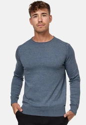 Indicode Herren Gamal Strickpullover O-Neck Pulli Dunkelblau/Grau/Hellblau