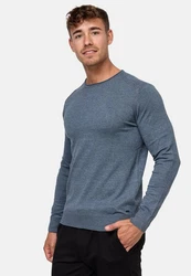 Indicode Herren Gamal Strickpullover O-Neck Pulli Dunkelblau/Grau/Hellblau