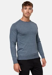 Indicode Herren Gamal Strickpullover O-Neck Pulli Dunkelblau/Grau/Hellblau