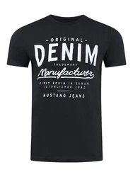 MUSTANG T-Shirt Herren Printshirt Basic Regular Tee Shirt Schwarz/Weiß/Blau/Grau/Black (1004544-4142)