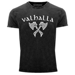 Print-Shirt Herren Vintage Shirt Valhalla Axt nordische Mythologie Wikinger mit Print