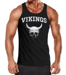 Neverless Herren Tanktop Wikinger-Helm Skull Totenkopf Schwarz/Lila/Orange