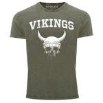 Neverless Print-Shirt Herren Vintage Shirt Wikinger-Helm Skull Totenkopf Dunkelgrün