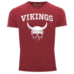 Print-Shirt Herren Vintage Shirt Wikinger-Helm Skull Totenkopf Printshirt T-Shirt mit Print