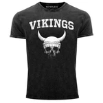 Neverless Print-Shirt Herren Vintage Shirt Wikinger-Helm Skull Totenkopf Dunkelgrau/Grau/Schwarz