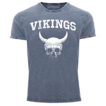 Neverless Print-Shirt Herren Vintage Shirt Wikinger-Helm Skull Totenkopf Blau/Dunkelblau/Grau/Hellblau