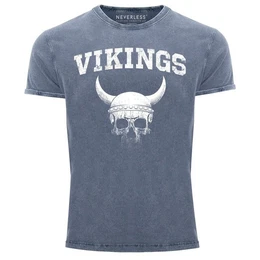 Print-Shirt Herren Vintage Shirt Wikinger-Helm Skull Totenkopf Printshirt T-Shirt mit Print