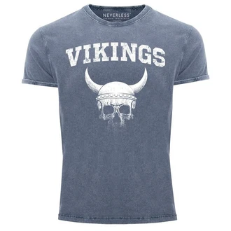 Neverless Print-Shirt Herren Vintage Shirt Wikinger-Helm Skull Totenkopf Neverless Print-Shirt Herren Vintage Shirt Wikinger-Helm Skull Totenkopf