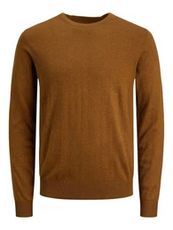 Longsleeve Dnner Langarm Strickpullover Rundhals Basic Sweater JJEEMIL 4295 in Braun