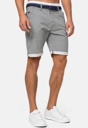 Indicode Herren Bourchier Chino Shorts mit Gürtel Creme/Weiß/Grau/Gelb