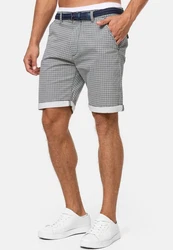 Indicode Herren Bourchier Chino Shorts mit Gürtel Creme/Weiß/Grau/Gelb