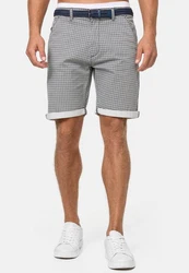 Indicode Herren Bourchier Chino Shorts mit Gürtel Creme/Weiß/Grau/Gelb