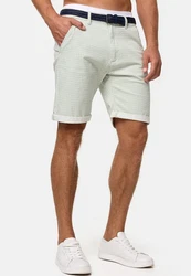 Indicode Herren Bourchier Chino Shorts mit Gürtel Khaki/Hellgrün/Grün