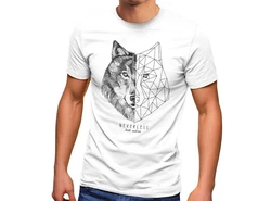 Neverless Print-Shirt Herren T-Shirt Wolf Polygon Kunst Grafik Tiermotiv Weiß/Grau