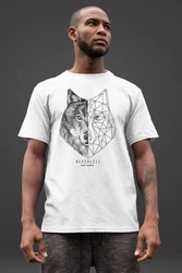 Neverless Print-Shirt Herren T-Shirt Wolf Polygon Kunst Grafik Tiermotiv Weiß/Grau