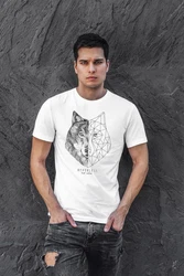 Neverless Print-Shirt Herren T-Shirt Wolf Polygon Kunst Grafik Tiermotiv Weiß/Grau