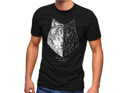 Neverless Print-Shirt Herren T-Shirt Wolf Polygon Kunst Grafik Tiermotiv Grau/Schwarz