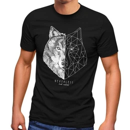 Print-Shirt Herren T-Shirt Wolf Polygon Kunst Grafik Tiermotiv Printshirt Fashion mit Print