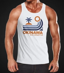 Neverless Tanktop Herren Japan Okinawa Schriftzug Retro Palme Welle Rot/Braun/Blau/Weiß