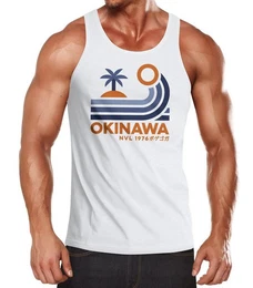 Tanktop Herren Tank-Top Japan Okinawa Schriftzug Retro Palme Welle mit Print
