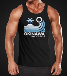 Neverless Tanktop Herren Japan Okinawa Schriftzug Retro Palme Welle Blau/Schwarz/Braun/Rot