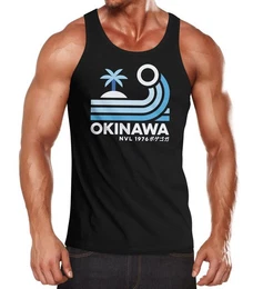 Tanktop Herren Tank-Top Japan Okinawa Schriftzug Retro Palme Welle mit Print