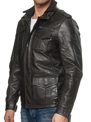 Tazzio Jacke Lederjacke Trenchcoat (19706) Dunkelbraun/Dunkelgrün/Schwarz/Braun