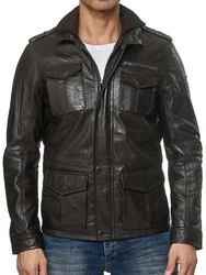 Tazzio Jacke Lederjacke Trenchcoat (19706) Dunkelbraun/Dunkelgrün/Schwarz/Braun